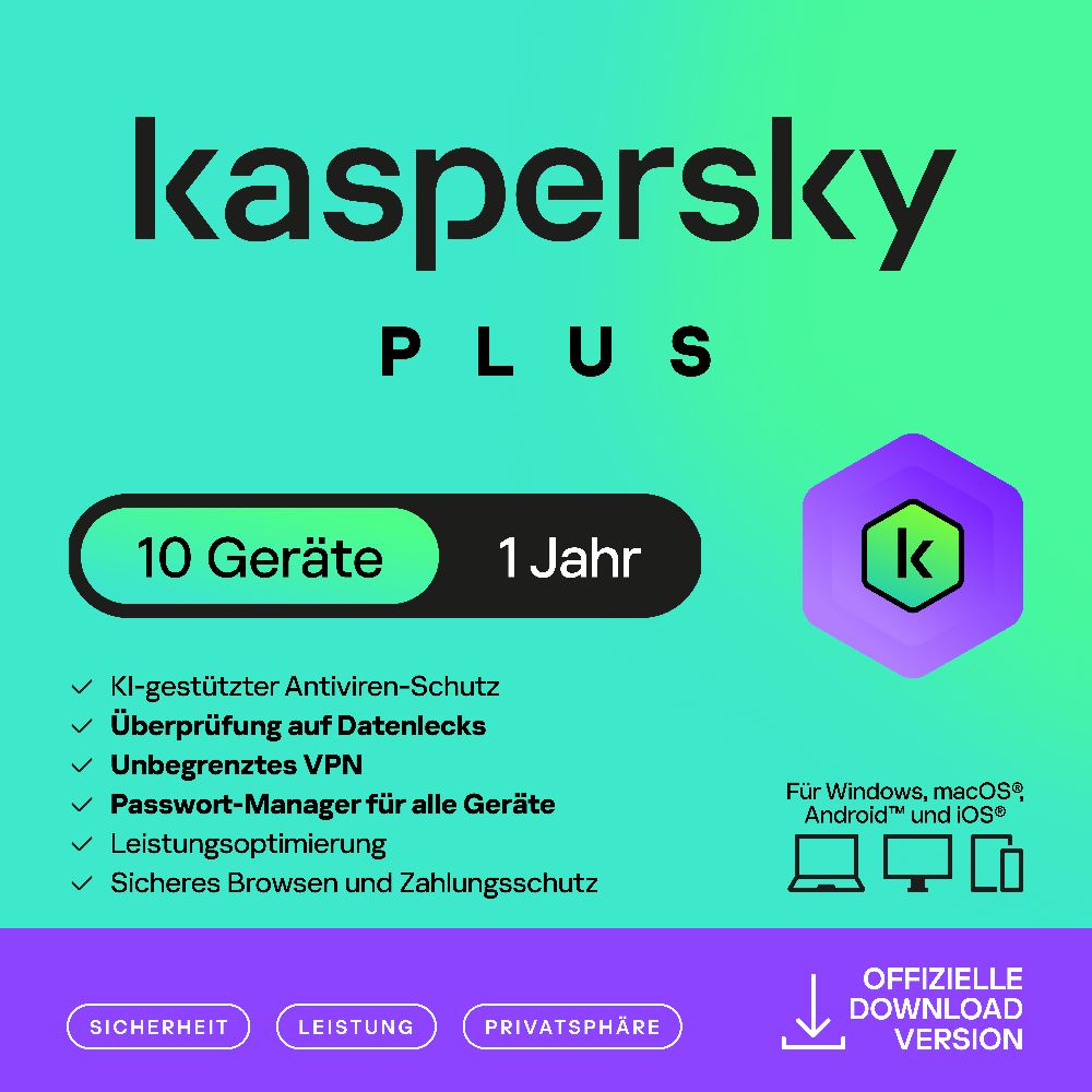 Kaspersky Plus (10 Devices - 1 Jahr) EU ESD