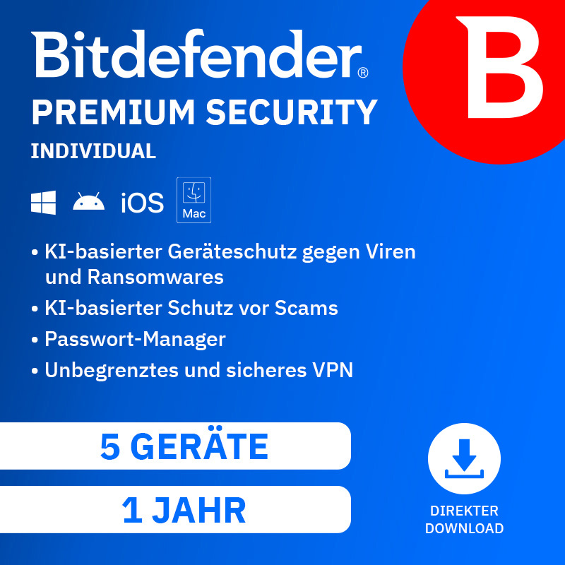 Bitdefender Premium Security Individual (5 Device - 1 Jahr) DACH ESD