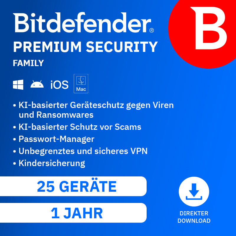 Bitdefender Premium Security Family (25 Device - 1 Jahr) EU ESD