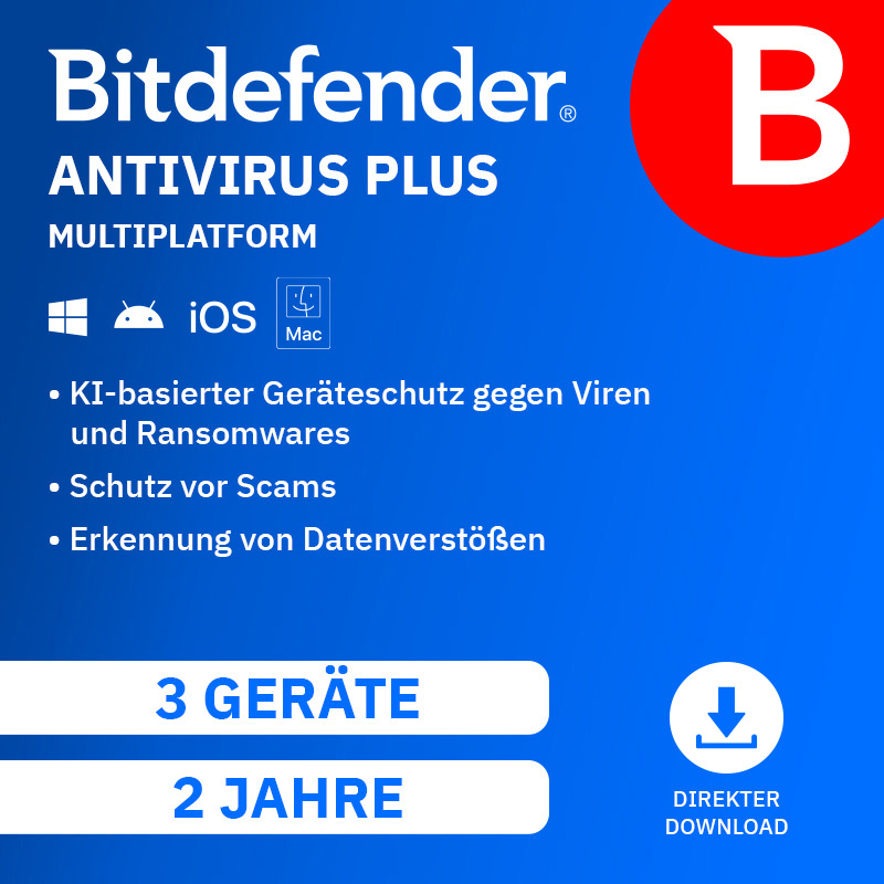 Bitdefender Antivirus Plus Multiplatform (3 Device - 2 Jahre) DACH ESD